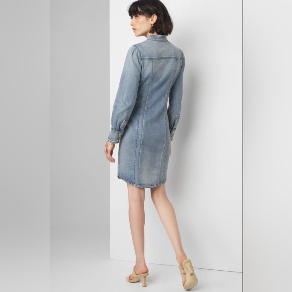 WHBM Faded Denim Stretch Bodycon Snap Button‎ Front Dress - Picture 5 of 14